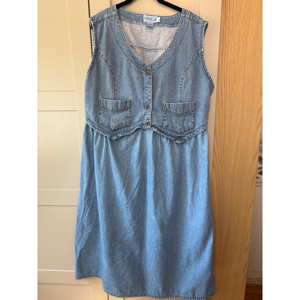 Everblue Vintage Denim Midi Dress Sleeveless Cotton Plus 2X Cottagecore
